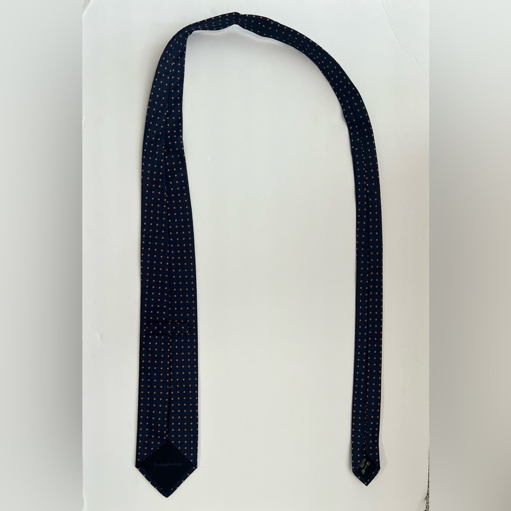 Ermengildo Zegna, Navy and Orange, 100% Silk, Patterned Tie - Picture 7 of 8
